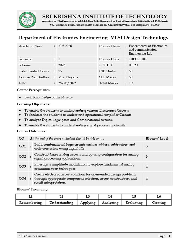 VLSI Design Lab Course Handout 2025-26 | PDF | Operational Amplifier ...