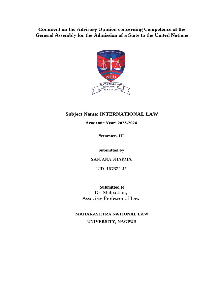 UN Membership Admission: ICJ Advisory Opinion | PDF | International Law ...