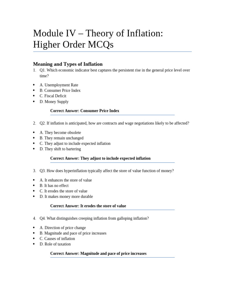 Inflation Theory: MCQs and Analysis | PDF | Inflation | Monetary Policy