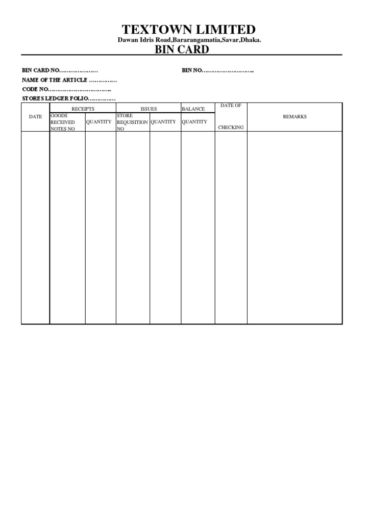 Inventory Bin Card Format Guide | PDF | Business