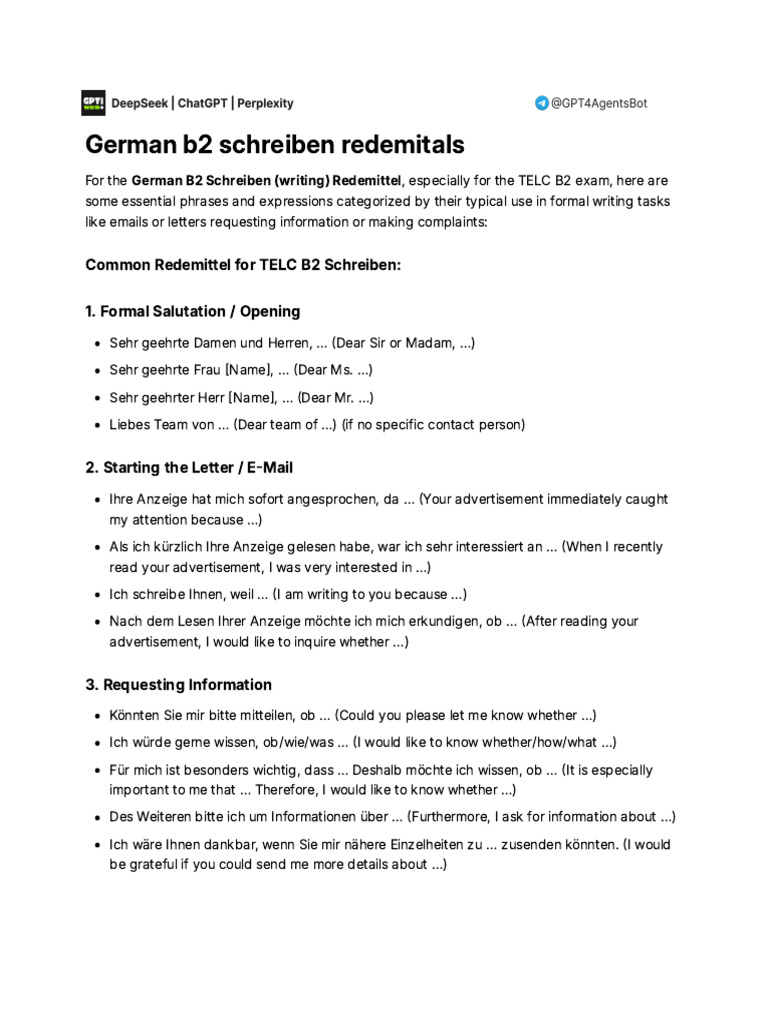 German b2 Schreiben Redemitals | PDF