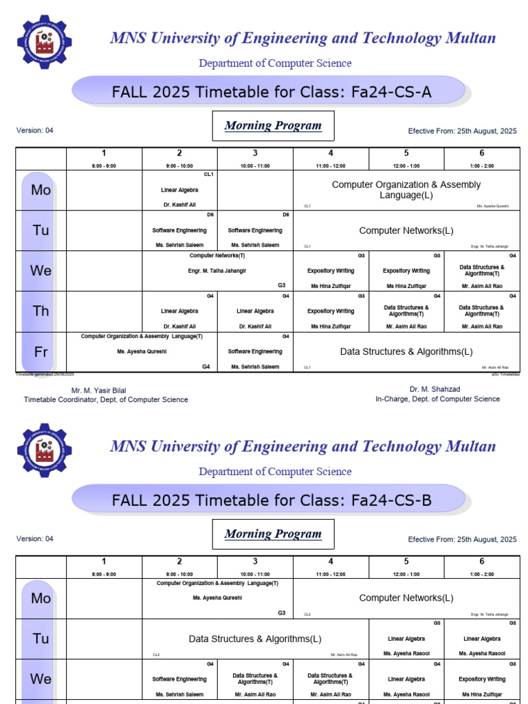 CS Fall 2025 Timetable Overview | PDF | Computer Science | Computing