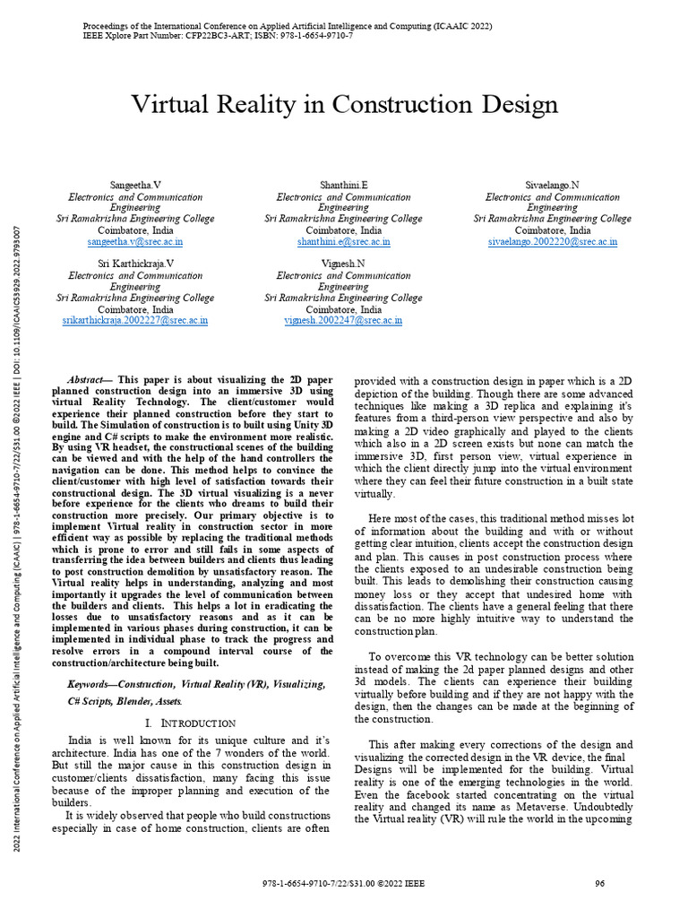 Virtual Reality for Construction Design | PDF | Virtual Reality | 3 D ...