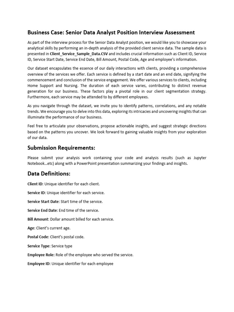 Senior Data Analyst Interview Assessment | PDF