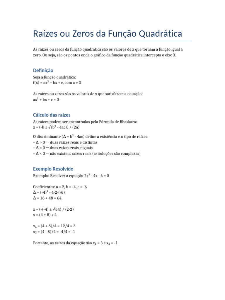 Raizes Funcao Quadratica Com Grafico | PDF