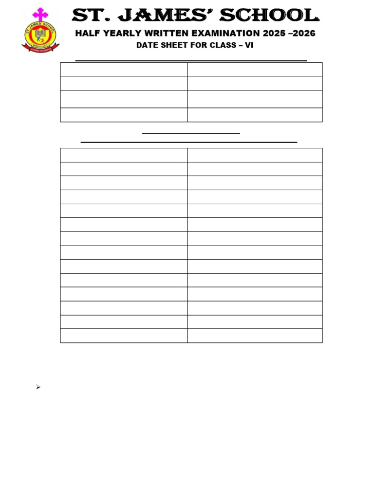 Class VI Half Yearly Exam Date Sheet 2025 | PDF