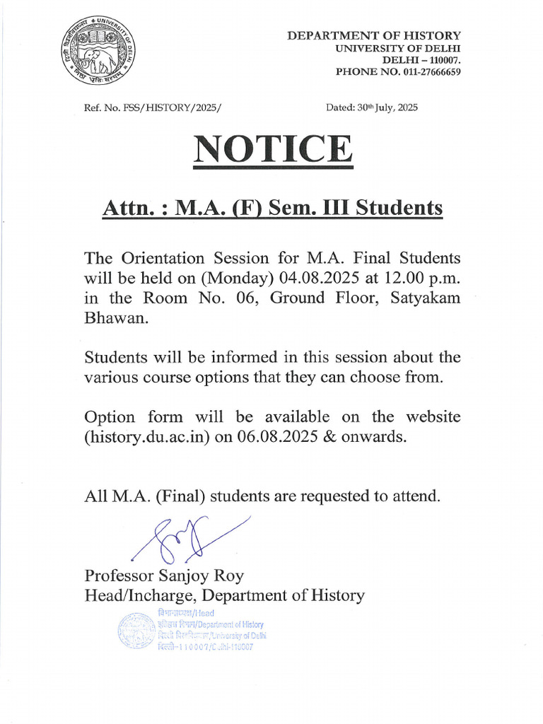 Notice For Ma (F) Orientation | PDF