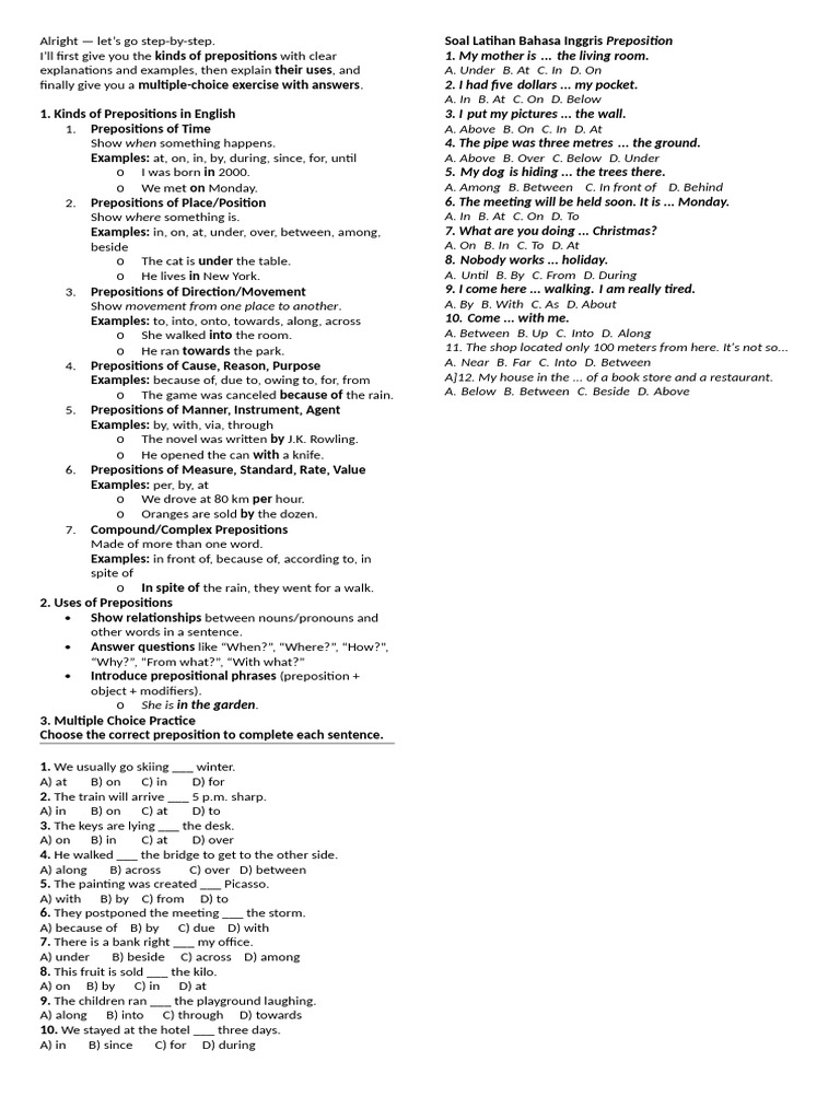 Prepositions: Usage and Practice | PDF | Semantic Units | Linguistic ...