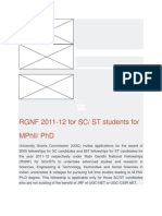 RGNF 2011-12 For SC/ ST Students For Mphil/ PHD