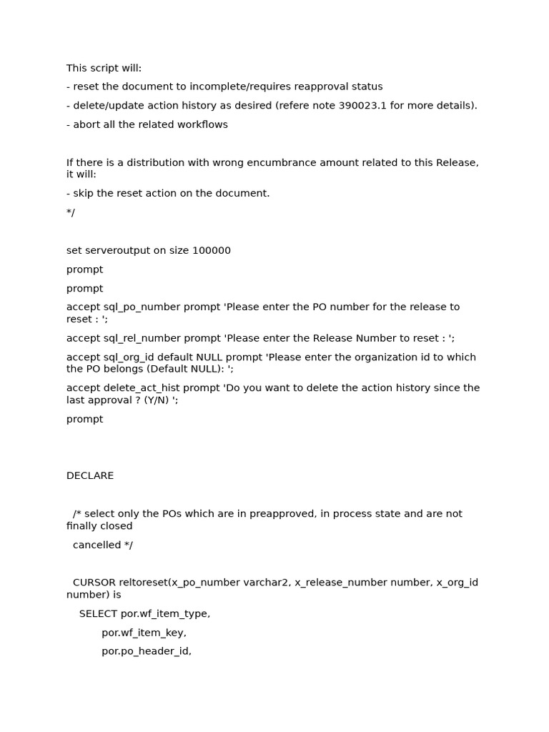 Reset PO Release Script Overview | PDF | Data Management Software ...