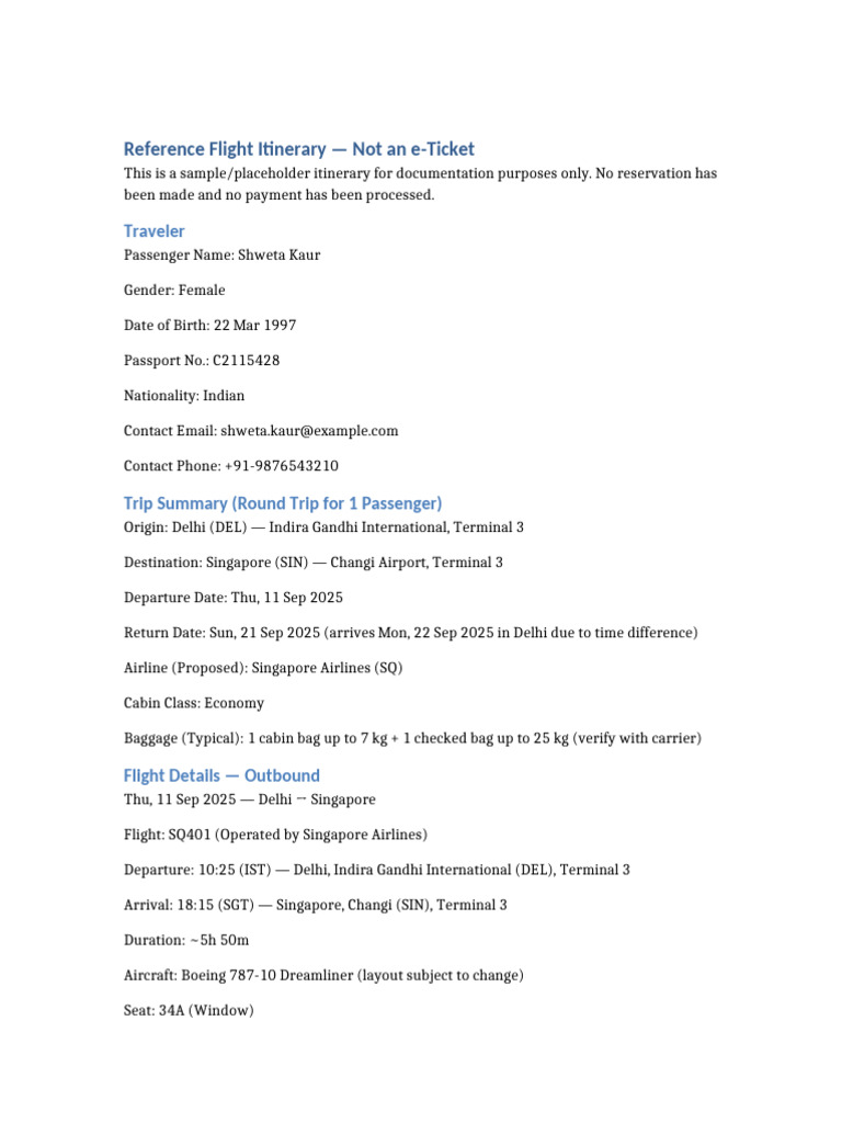 Sample Flight Itinerary for Visa Support | PDF | Airlines | Transport
