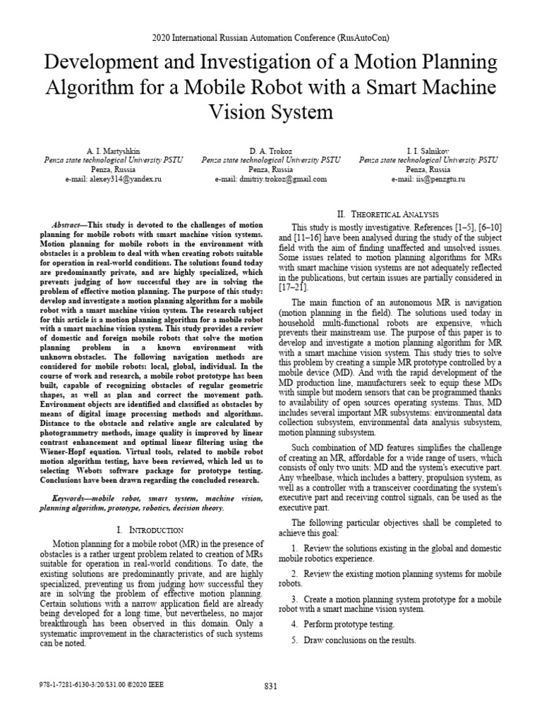 Development and Investigation of a Motion Planning Algorithm for a ...