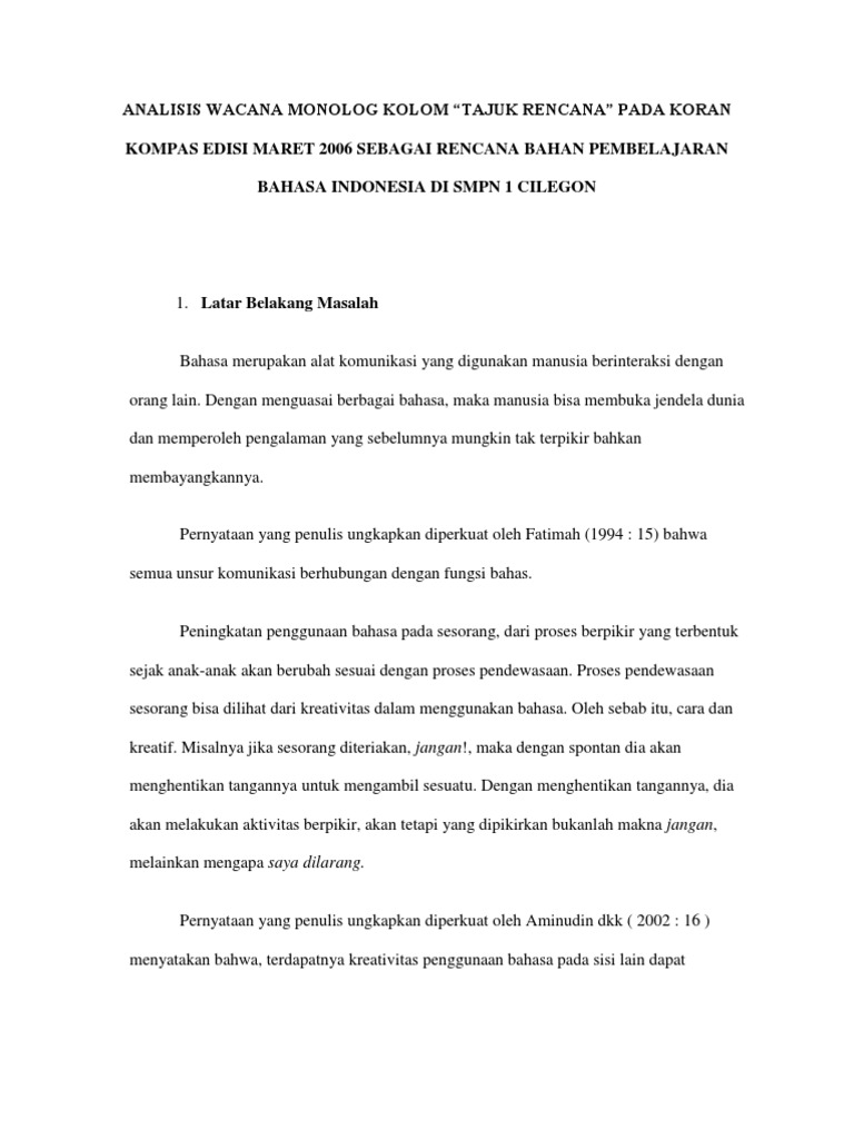 Analisis Wacana Monolog Kolom