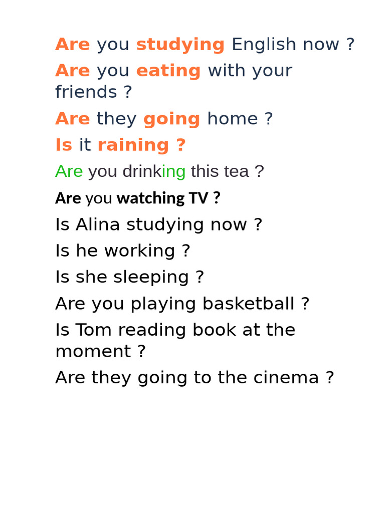 Present Continuous Questions | PDF