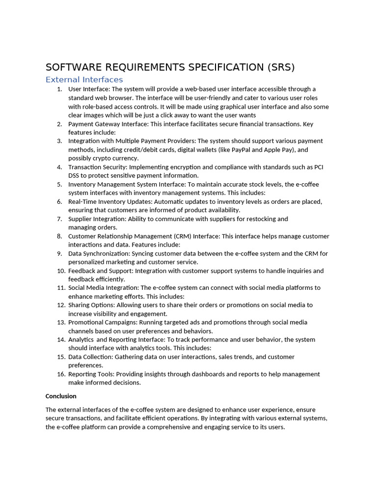 e-Coffee System Software Requirements | PDF | Computer Network | Usability