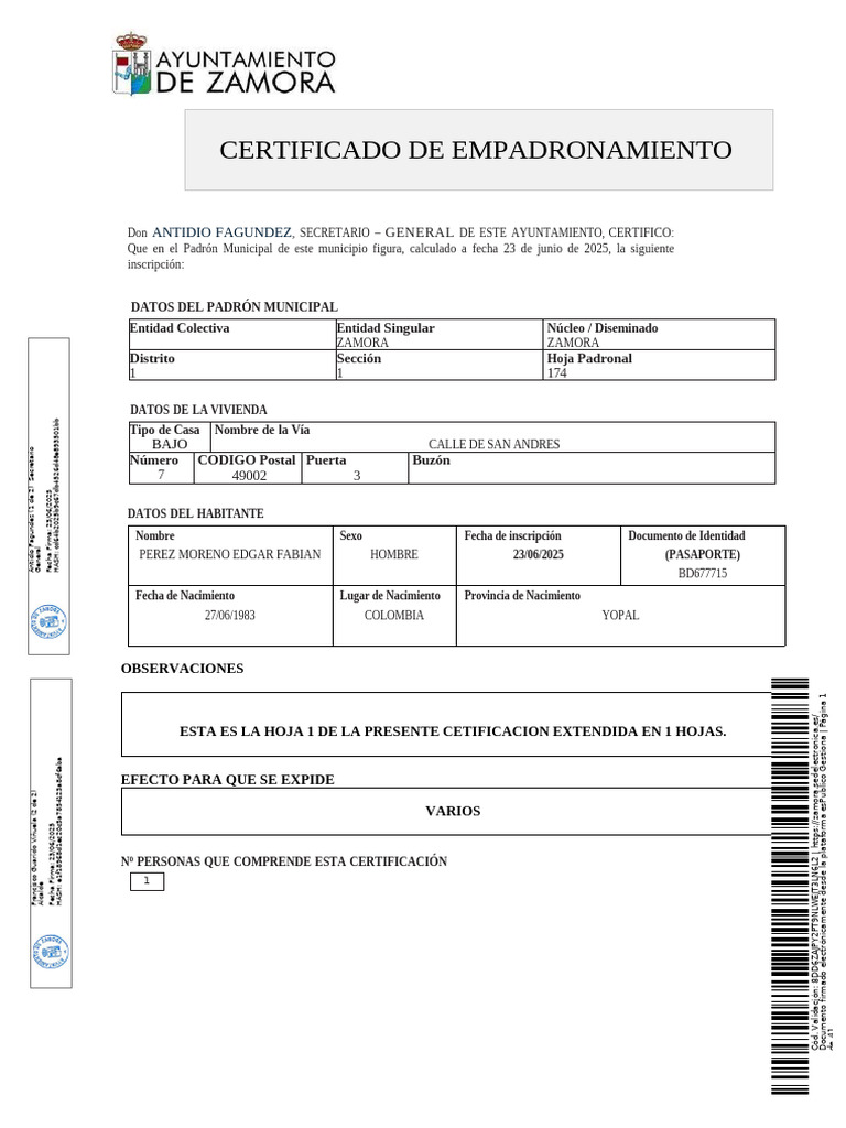 Certificado de Empadronamiento Zamora | PDF | Gobierno y personalidad ...
