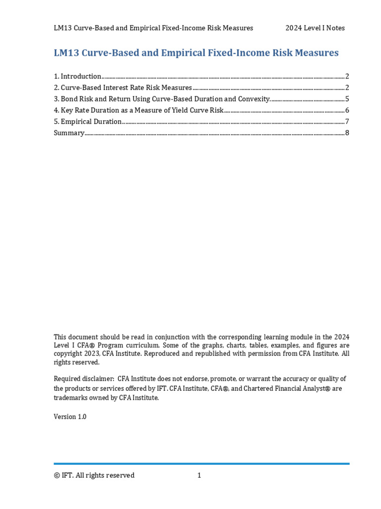 LM13 Curve-Based and Empirical Fixed-Income Risk Measures IFT Notes ...