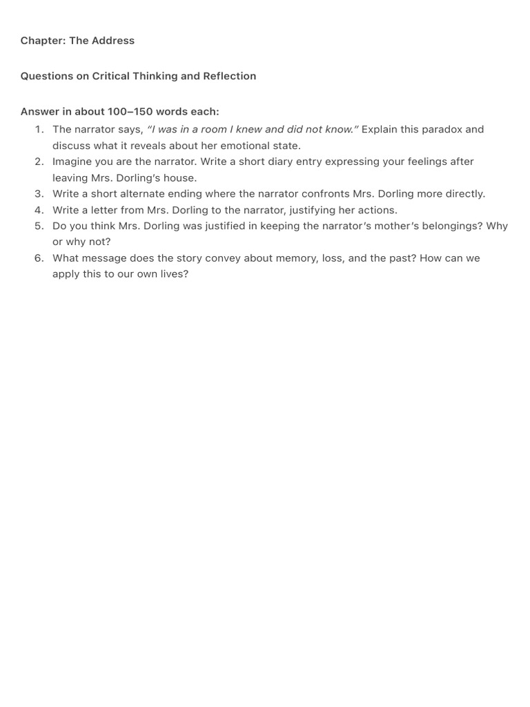 Chapter- The Address | PDF