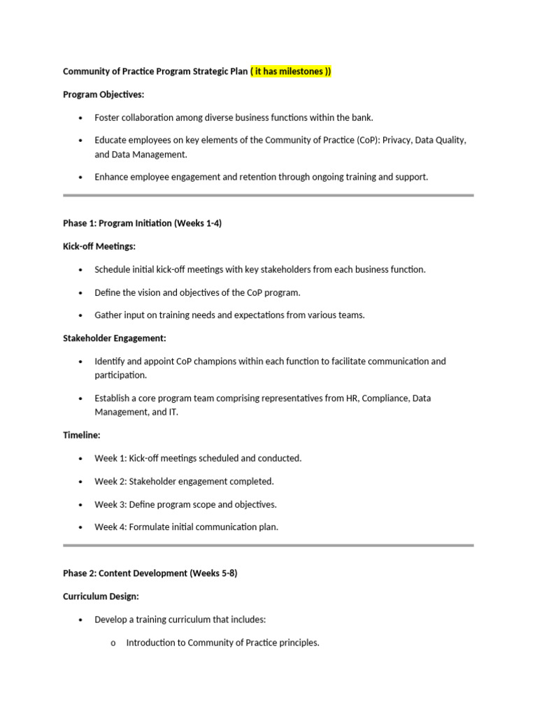 Community of Practice Program Plan | PDF | Employee Retention ...