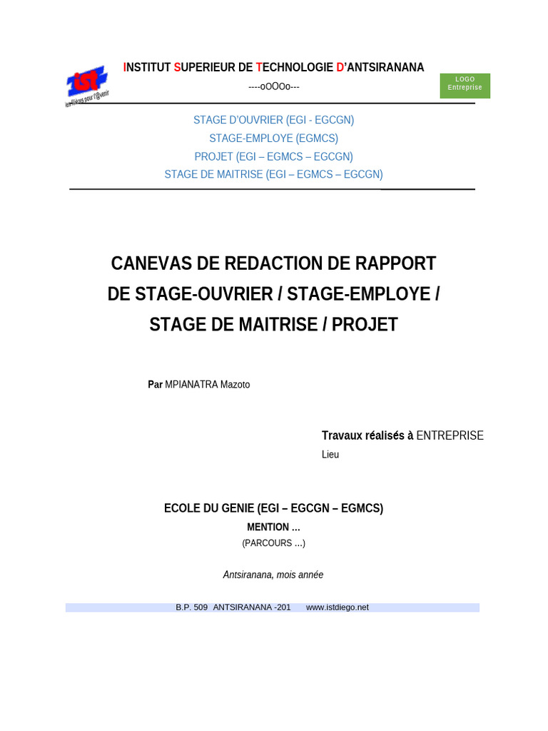 Canevas de Rapport de Stage IST-D | PDF