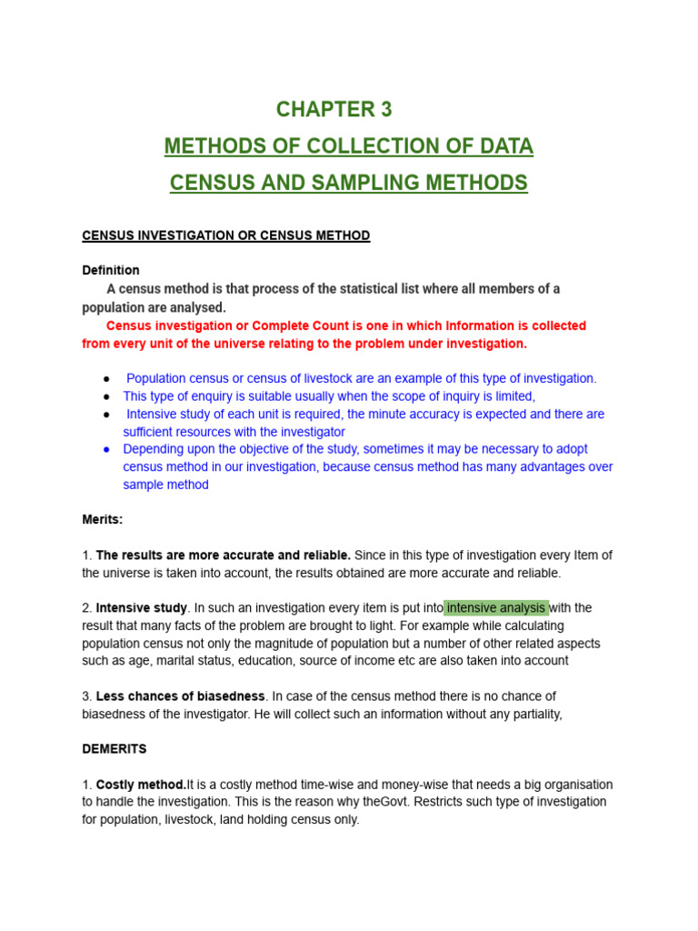 Census and Sample Methods | PDF | Census | Sampling (Statistics)