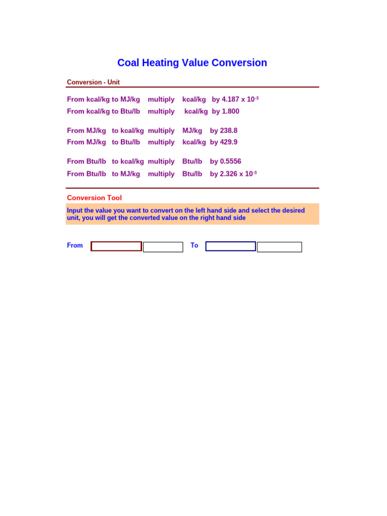 Coal Heating Value Conversion | PDF