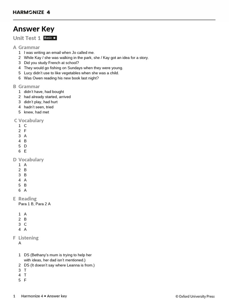 Harmonize - 4 - Tests - Answer Key | PDF | Trees