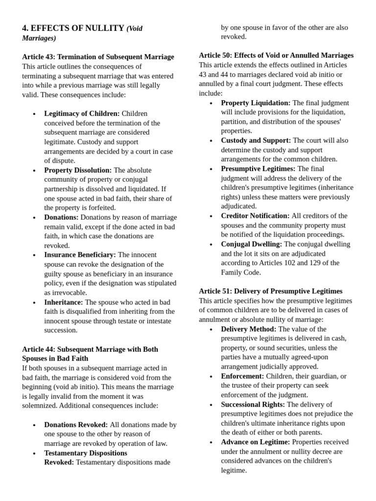 PROVISIONS SIMPLIFIED Effects of Nullity To Legal Separation | PDF ...