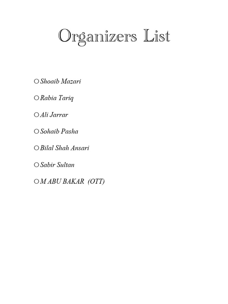 Organizers List | PDF