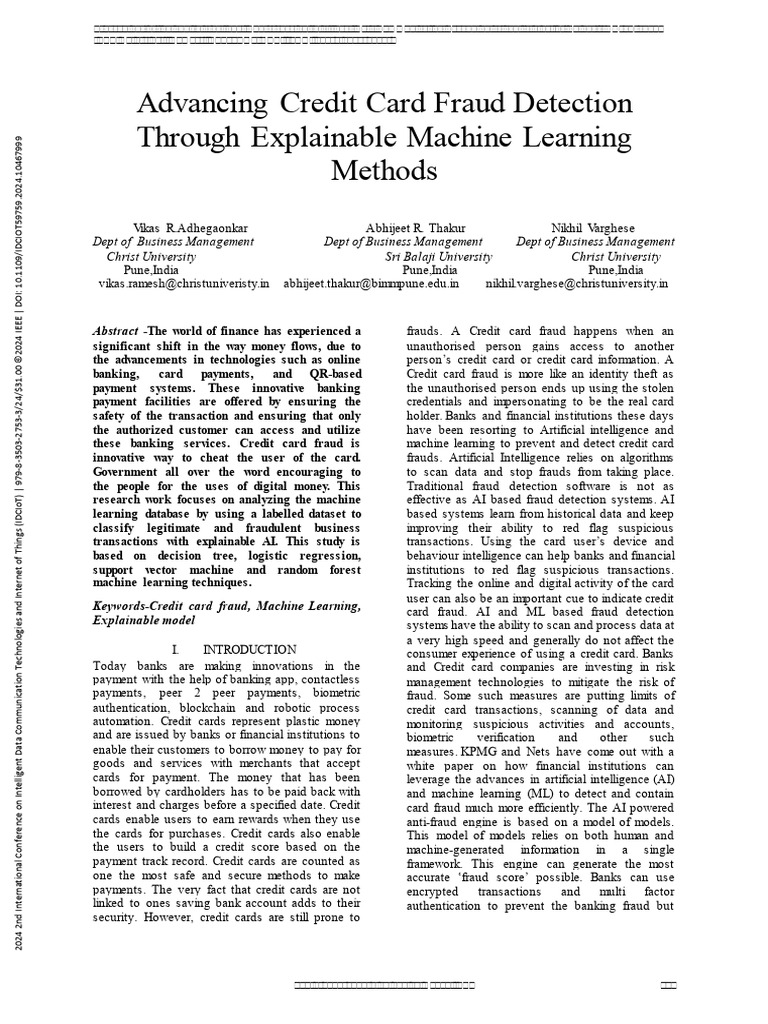 Machine Learning for Credit Card Fraud Detection | PDF | Machine ...