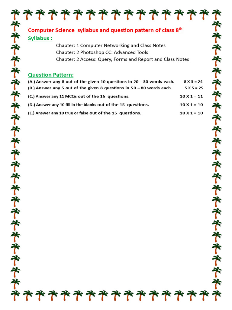 CS Syllabus and Question Pattern of Class 8th | PDF