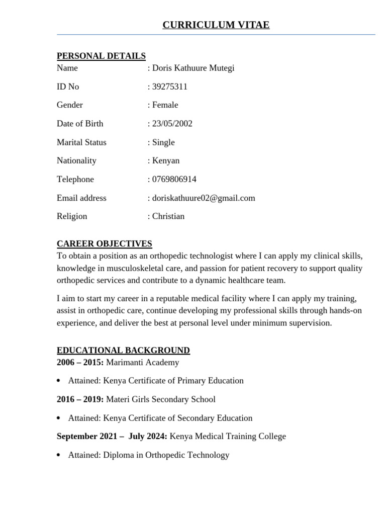 Doris Mutegi's Orthopedic CV | PDF