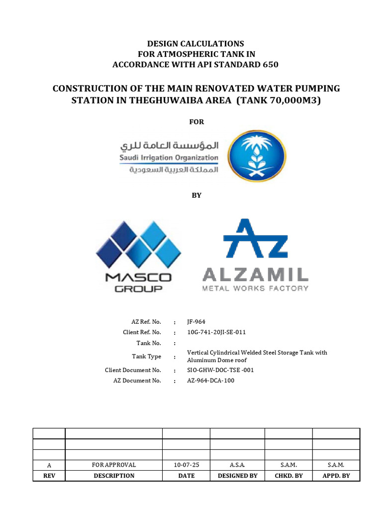 API 650 Design Calculations for Water Tank | PDF | Pressure | Stress ...