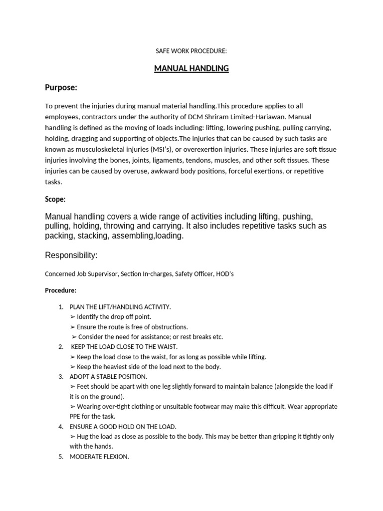 Manual Handling Safety Procedures | PDF | Musculoskeletal System