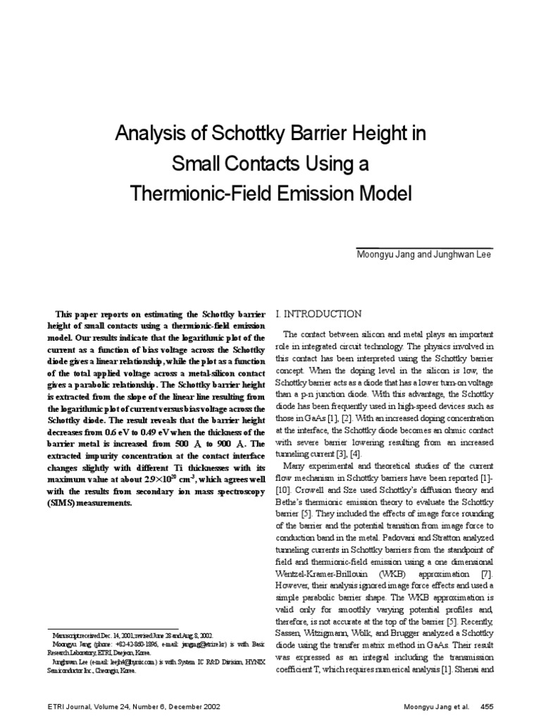 Analysis of Schottky Barrier Height in Small Contacts Using A ...