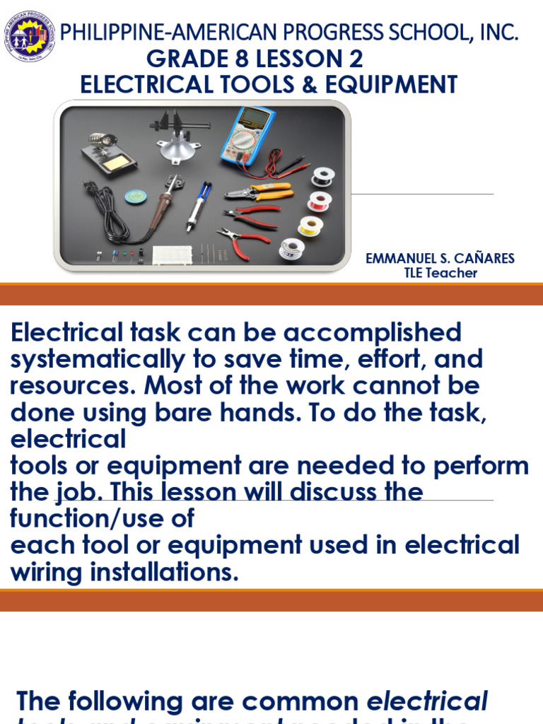 Essential Electrical Tools & Equipment | PDF | Electrical Wiring | Screw