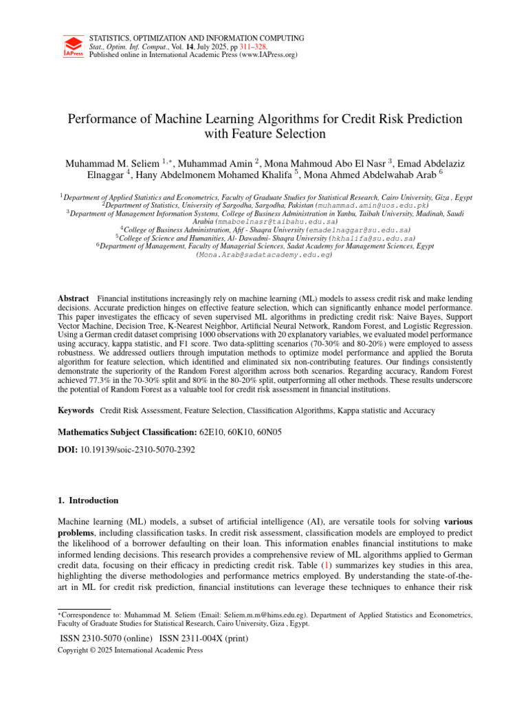 Machine Learning for Credit Risk Prediction | PDF | Machine Learning ...