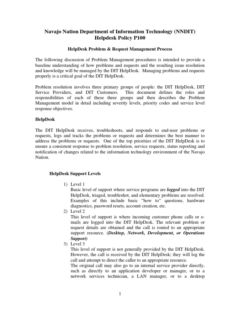 Help Desk Policy and Process Flowchart PDF Help Desk Information