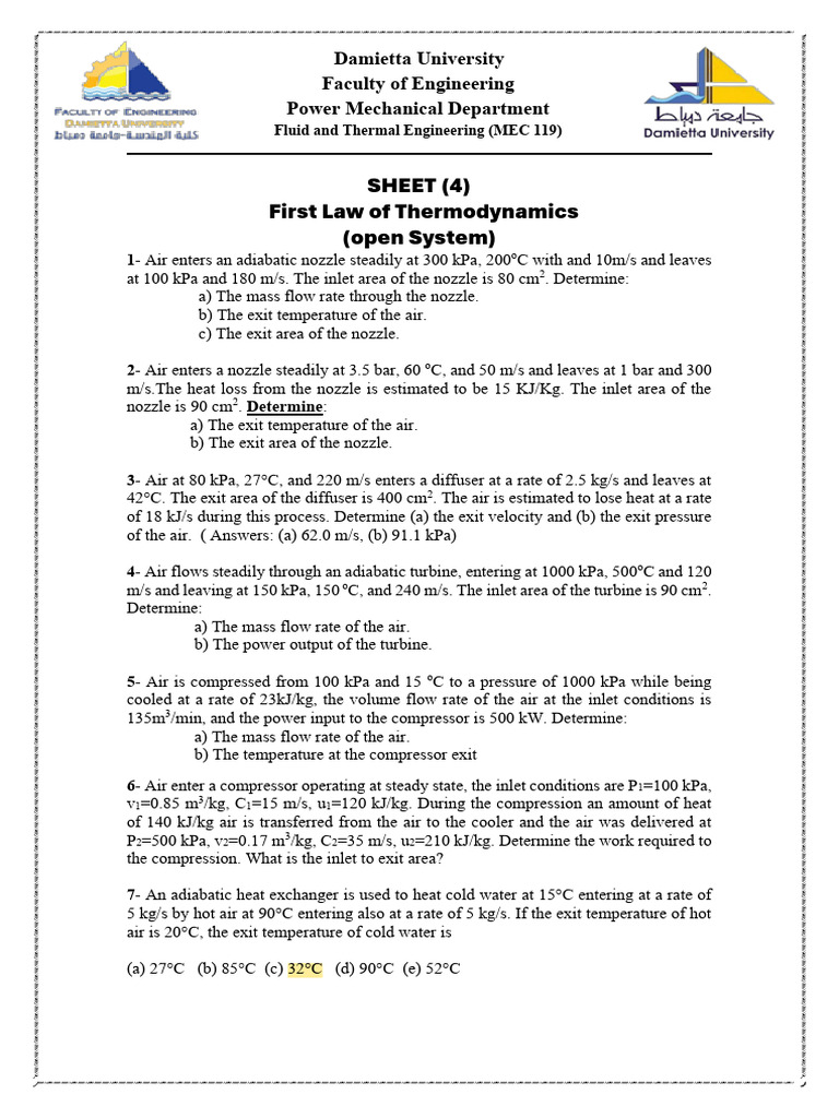 Fluid and Thermal Engineering Problems | PDF | Heat | Nozzle