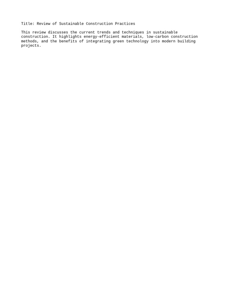 Sustainable Construction Practices Review | PDF