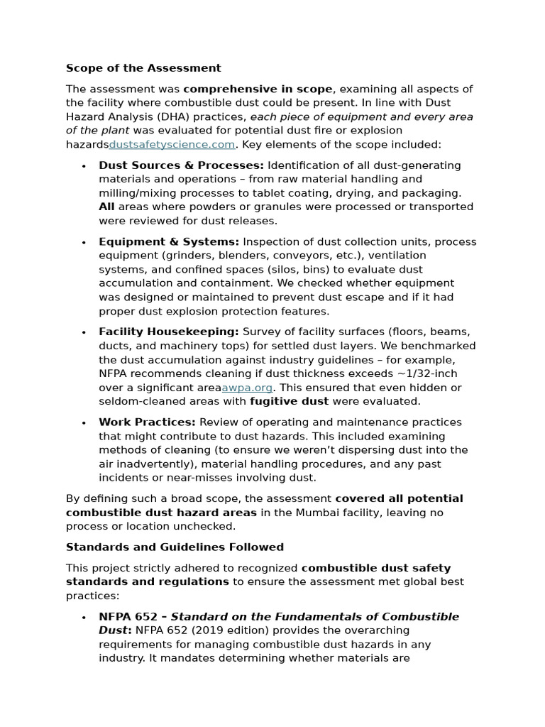 Comprehensive Combustible Dust Assessment | PDF | Occupational Safety ...
