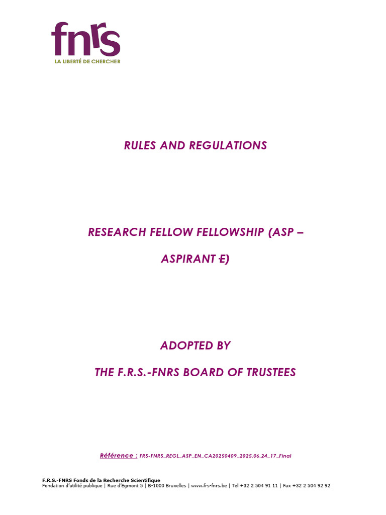 F.R.S.-FNRS Research Fellow Fellowship Rules | PDF | Academic Degree ...