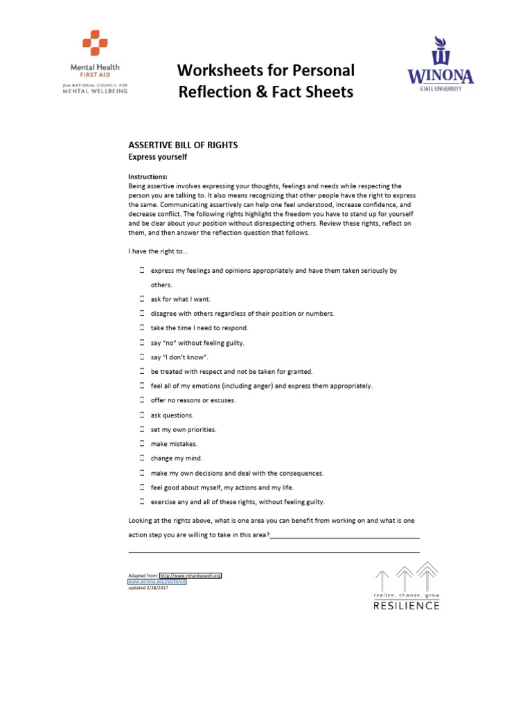 Assertive Rights and Self-Care Strategies | PDF | Feeling | Mind