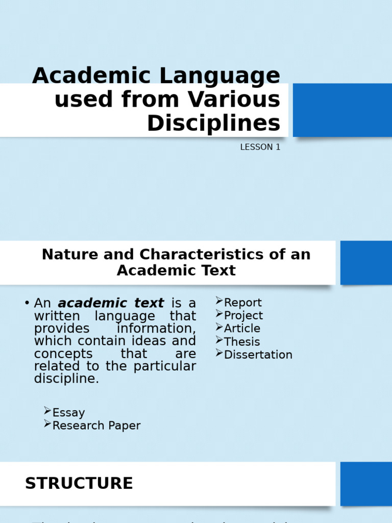 LESSON 1 Academic Language Used From Various Disciplines | PDF ...