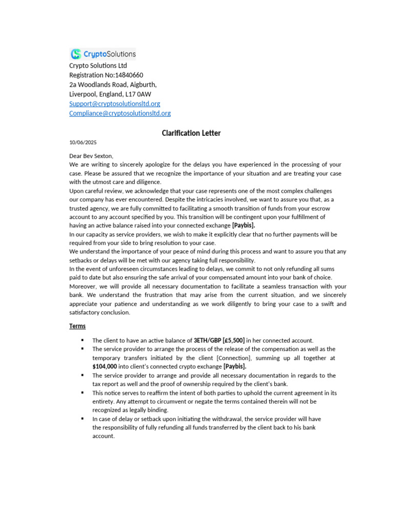Bev Sexton - Clarification Letter | PDF | Private Law