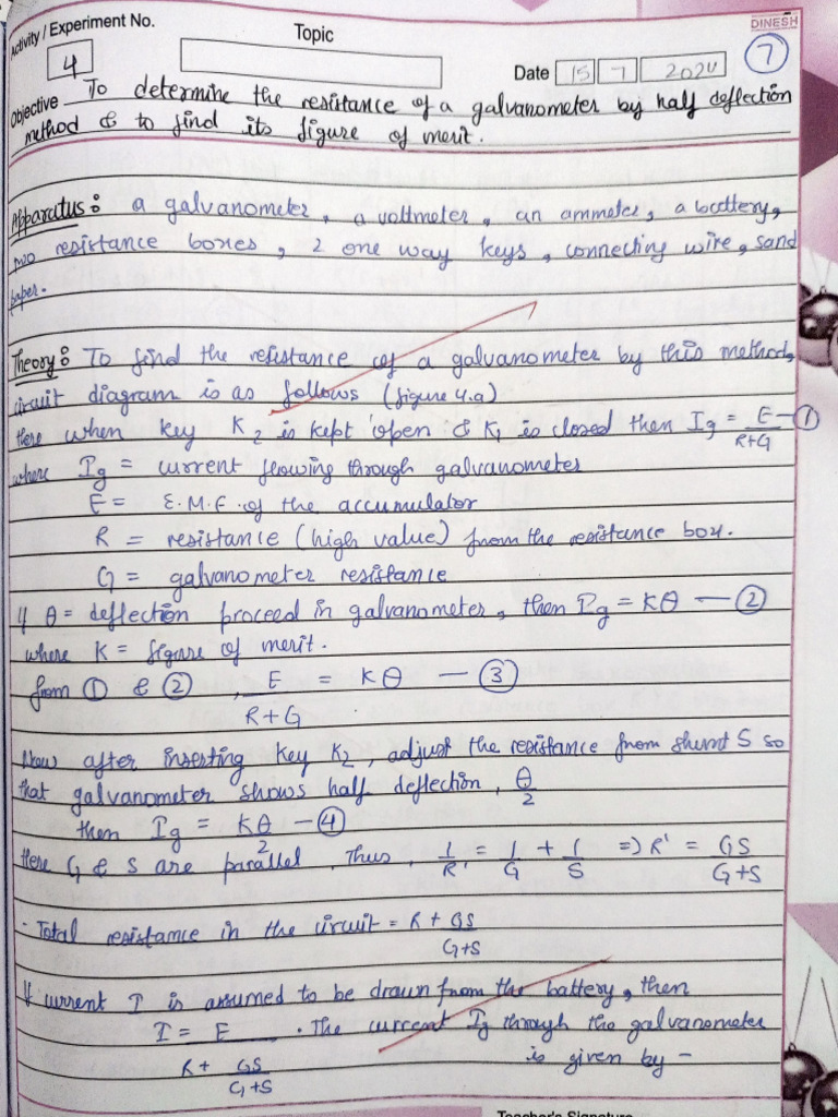 Galvanometer Resistance by Half Deflection | PDF | Electromagnetism ...