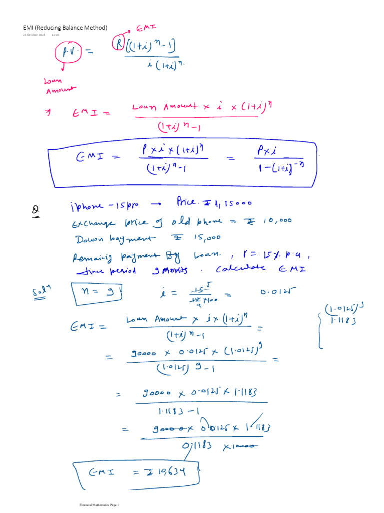 EMI Calculation: Reducing Balance Method | PDF