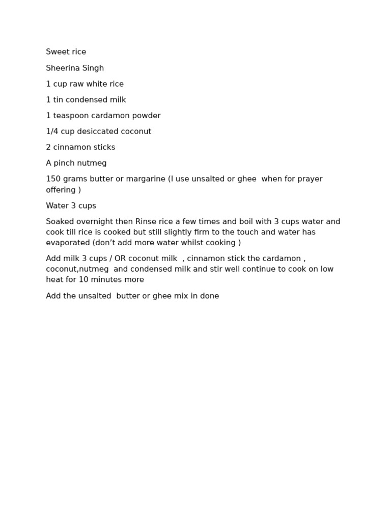 A Sweet Rice Recipe | PDF