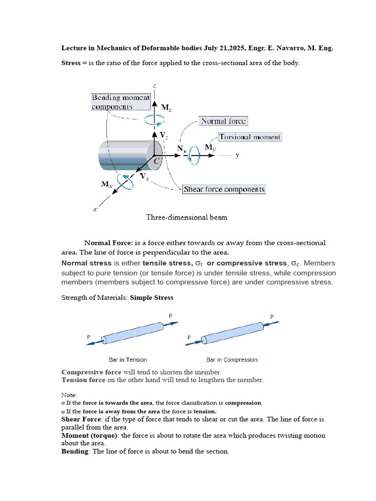 Mechanics of Deformable Bodies Lecture | PDF | Stress (Mechanics ...