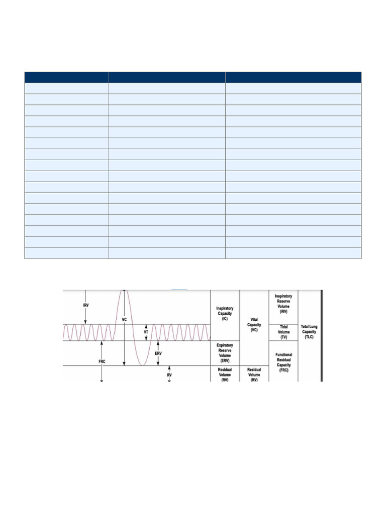 Lung Volumes Capacities Formulas | PDF